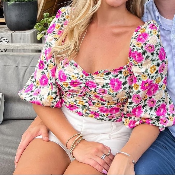 For Love And Lemons Floral Pink Crop Top - Picture 2 of 6